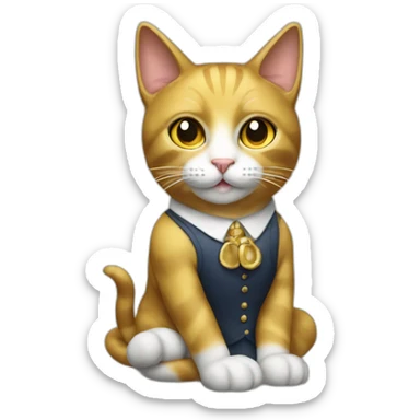 cat secretary sitting on top of the gold cloud sticker