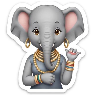 female elephant character in casual clothes, upright pose, with bangles and earrings sticker