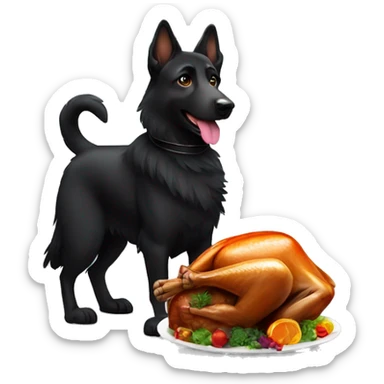 All black Germans shepherd next to a turkey sticker