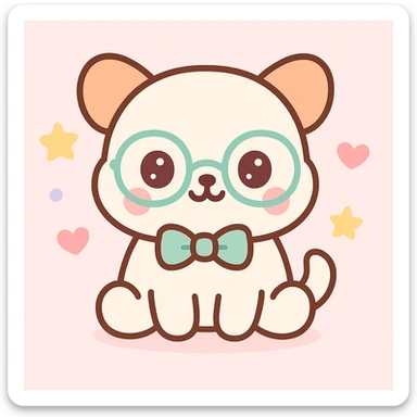 Add cute glasses to the animal character wearing a green bowtie, in the same kawaii style. sticker
