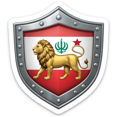 rectangular shield with the flag of Iran, with a lion and a sun sticker