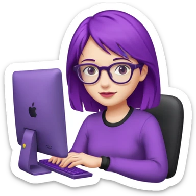 Mädchen mit lila Haaren und Computer und Brille sticker