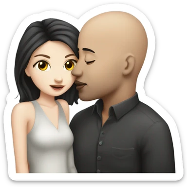 White girl dark hair kissing bald black man sticker