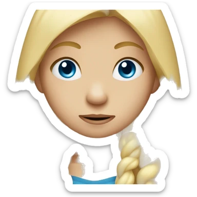 shy girl with hands in mouth, long blonde hair, blue eyes  sticker