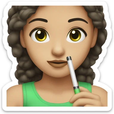 girl with dark brown hair and green eyes with electric cigarette sticker