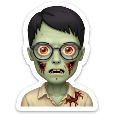 zumbie de cabelo preto,olhos pretos e oculos pequeno sticker