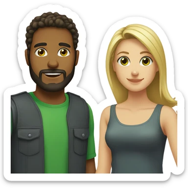brunette 25 year old male with beard with green eyed blonde 25 year old woman sticker