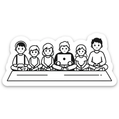 group of five white people sitting in training session sticker