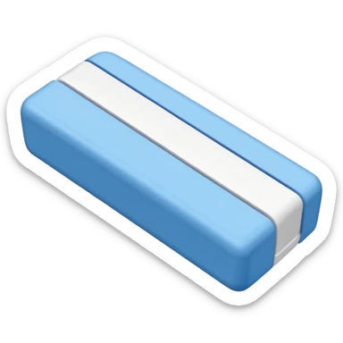 A single rubber white eraser with dark blue and light blue wrap sticker