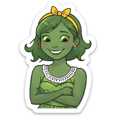 Arms crossed holding neck laughing girl sticker
