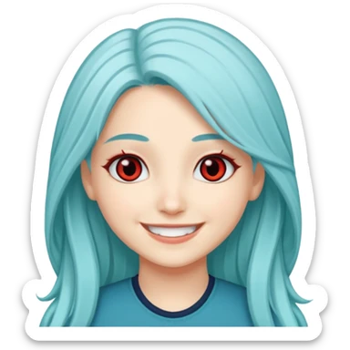 Long Cyan Haired Light Red Eyes White Skin Arabic American Girl Named Zackie Hatzune Kubota sticker