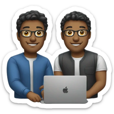 two tech guys working on a laptop sticker