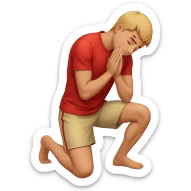 man kneeling on the ground with head and arms lowered, bowing deeply in a gesture of respect, apple style emoji sticker