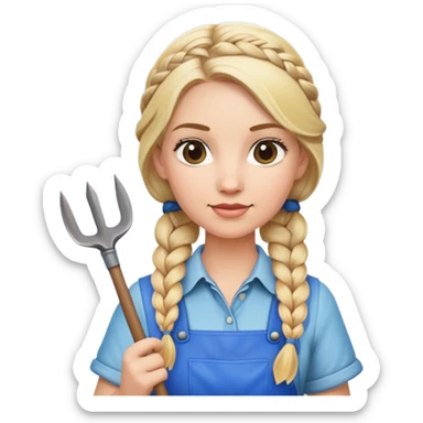 A blonde woman with braided hair holding a spade symbol sticker