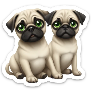 2 Baby pugs 1 with green eyes and 1 with blue  sticker