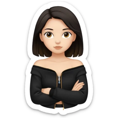  Siyah uzun saçlı ceket giyen esmerimsi kız fazla esmer değil siyah ceket  polar ceket ceket gevşek biraz omzundan çıkıyormuş gibi ve bugday ten rengi soltaraftaki omzundan çıkık sadece içinde de siyah crop var  sticker