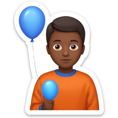 dark brown skin, orange sweater, hold blue balloon sticker