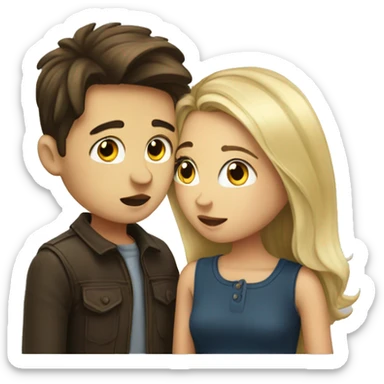 kissing, blonde boy, brunette girl sticker