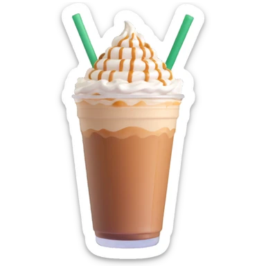 Starbucks iced latte in plastic cup with whipped cream and caramel drizzle sticker