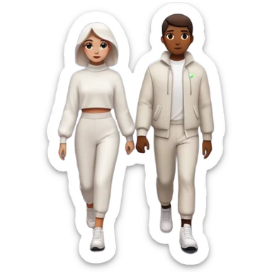 City at night, empty streets, smoky air, neon lights, two figures wandering — one dressed in white, detached and free sticker