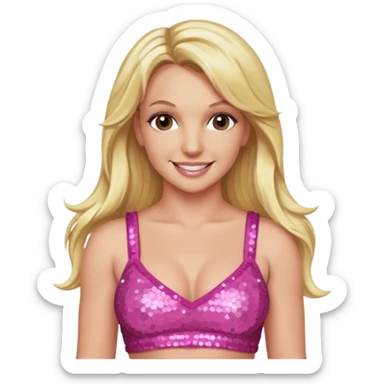 Britney Spears with long blonde hair, pink sequin crop top sticker
