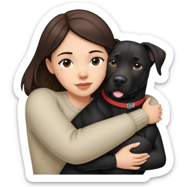 Brunette hugging a big black labrador/american staffordshire dog sticker