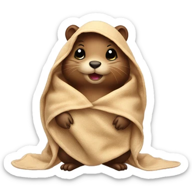 Baby beaver in a blanket sticker