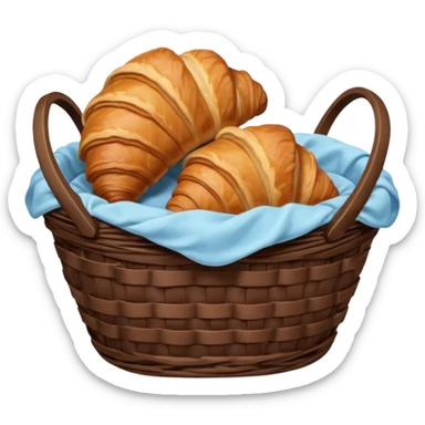 Croissant with poured chocolate in a pale blue wicker basket sticker