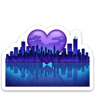 emo heart with night sky and city skyline sticker