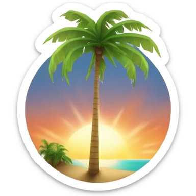 Sun, ocean, island with palm tree sticker