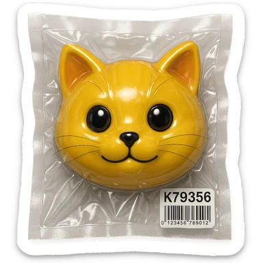 cute cat face with glossy reflections in vacuum-sealed style sticker