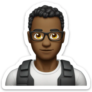 Dark featured realistic muscular nerd on computer coding  sticker