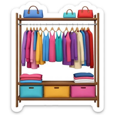 open wardrobe with woman clothes hanging inside sticker