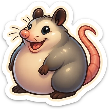 extremely chonky fat cartoon possum, sticker style sticker