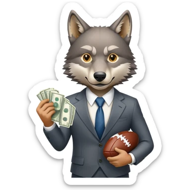 Wolf in business suit holding football and money, Wall Street wolf sticker