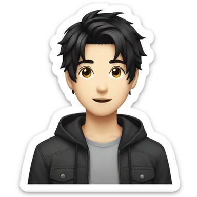 A anime teenager cute boy, black hair style  sticker
