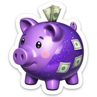 money in a glitter purple piggy bank sticker