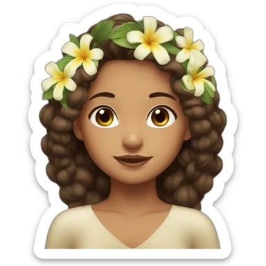 Tahitian girl brown hair and eyes, tiaré flower in the hair sticker