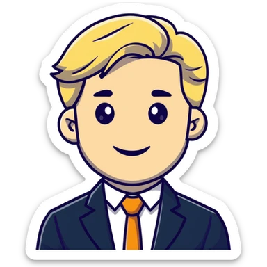 Oleg Tinkov, smiling, blond hair, business casual sticker