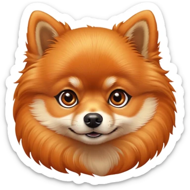 Cinematic Noble Orange Pomeranian Portrait Emoji, Poised and regal, with a compact, fluffy build and a well-groomed, vibrant orange Fur, deep-set soulful brown eyes, Simplified yet sharp and sophisticated features, highly detailed, glowing with a soft, dignified glow, high shine, intelligent and spirited, stylized with an air of elegance, focused and attentive, soft glowing outline, capturing the essence of a watchful and confident companion, so majestic it feels as though it could prance out of the screen with effortless authority! sticker