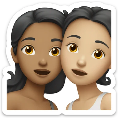 Lesbians kissing. They have long black hair and white skin color. sticker