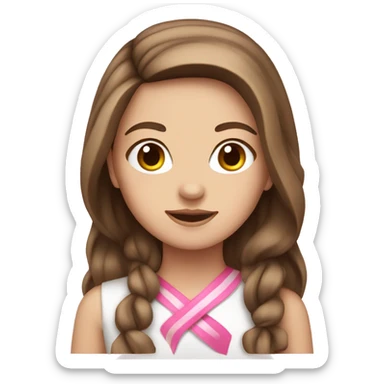 white Girl, straight brown hair with pink ribbon sticker