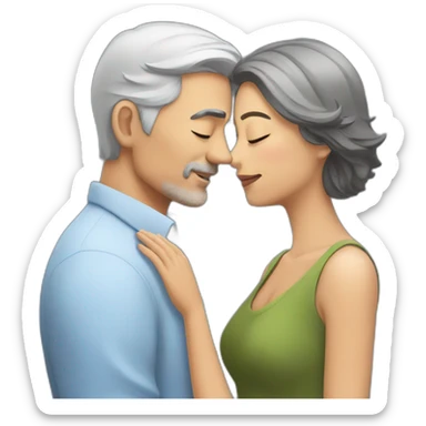 Man with gray hair kisses woman with dark brown hair sticker