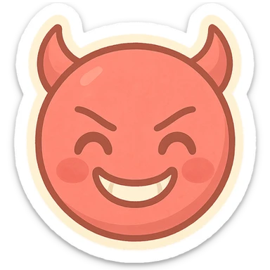 devil emoji, classic red, small horns, mischievous grin, cartoon style, pastel palette sticker