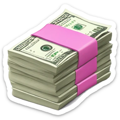 One stack of dollars with pink bands sticker