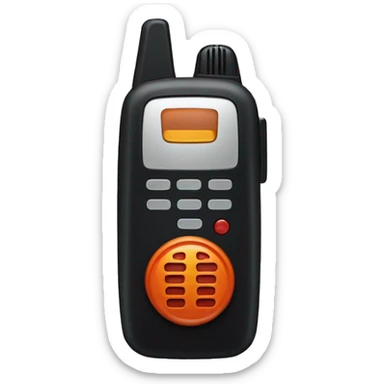 black walkie talkie with red-orange button on side sticker