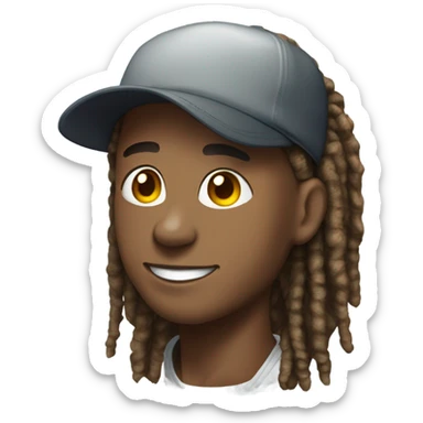 A young African-American male with short, thick dreadlocks and a friendly, confident smile. Add a stylish cap tilted slightly to the side, complementing his vibrant and approachable energy. sticker