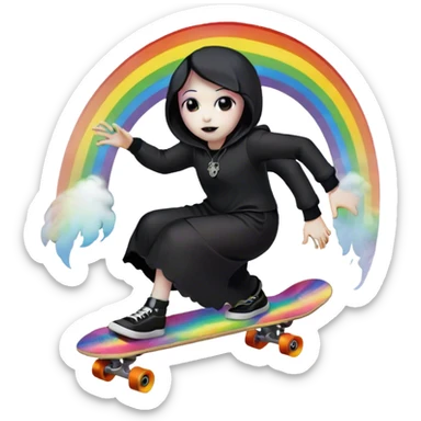 ghost goth skate boarding under a rainbow  sticker