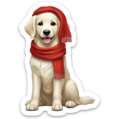 White golden retriever wearing a red scarf sticker