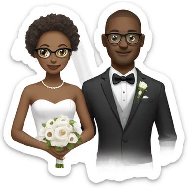 African-American groom with goat tee and white brunette wife both wearing glasses sticker
